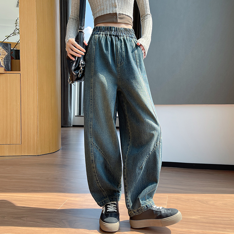 Wide leg loose retro pants drape autumn slim jeans for women