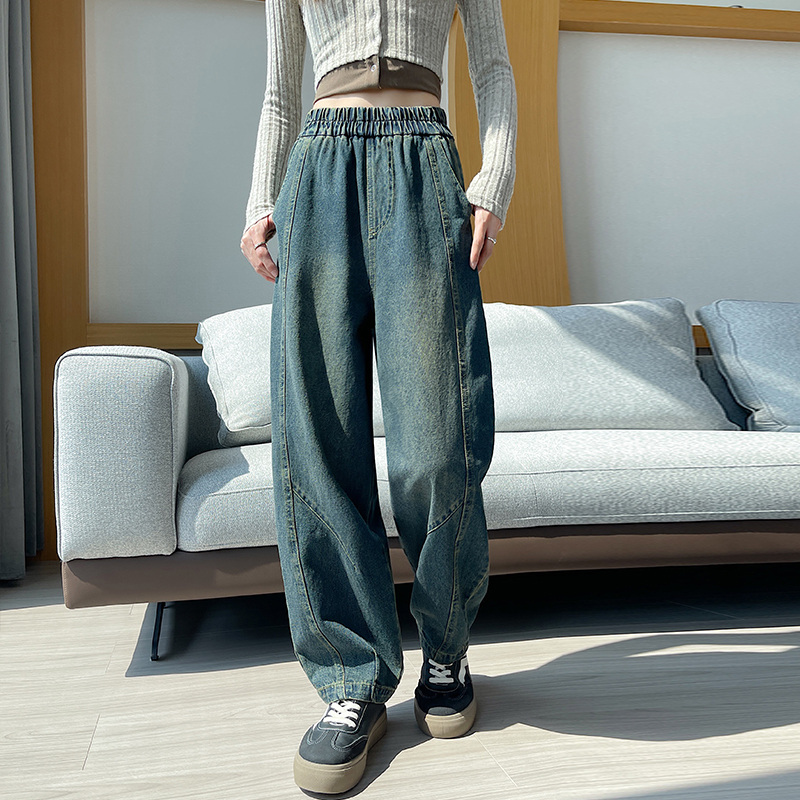 Wide leg loose retro pants drape autumn slim jeans for women