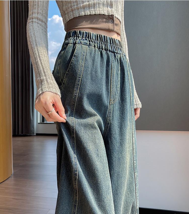 Wide leg loose retro pants drape autumn slim jeans for women
