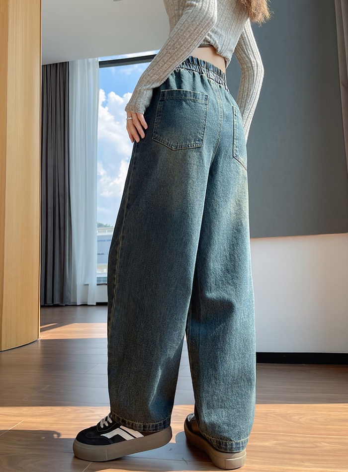 Wide leg loose retro pants drape autumn slim jeans for women
