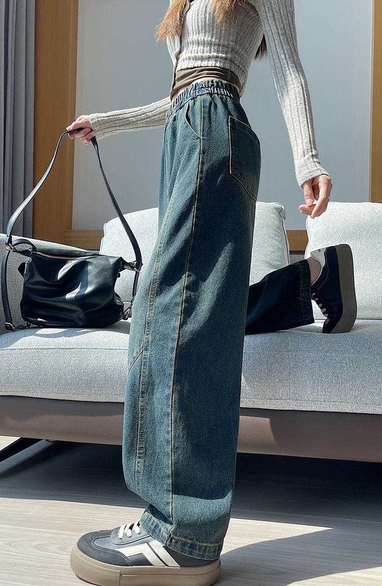 Wide leg loose retro pants drape autumn slim jeans for women