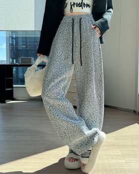 Lazy loose wide leg long pants couples stripe casual pants