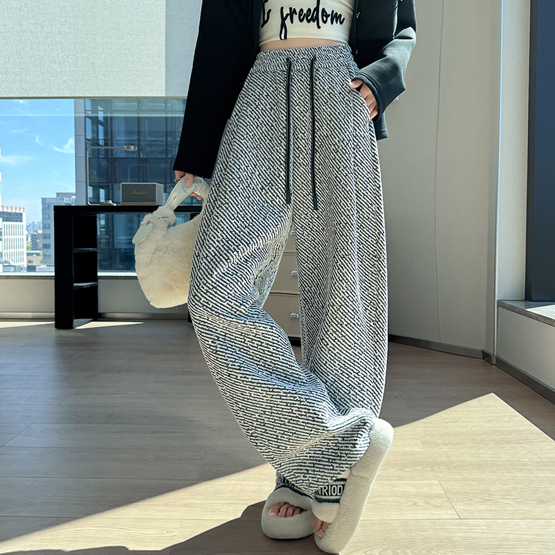 Lazy loose wide leg long pants couples stripe casual pants