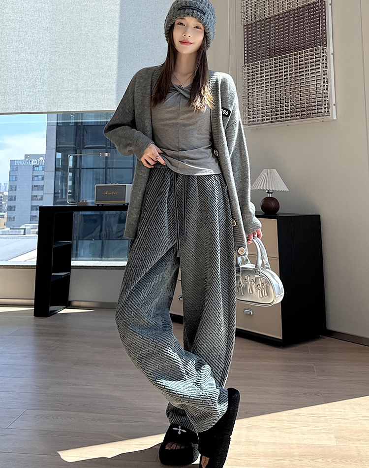 Lazy loose wide leg long pants couples stripe casual pants