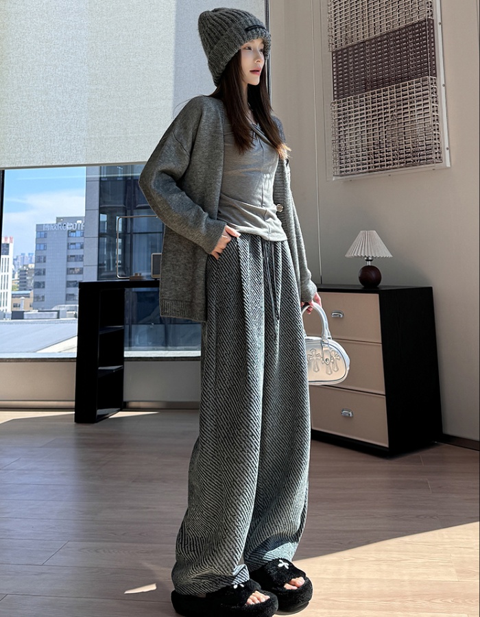 Lazy loose wide leg long pants couples stripe casual pants