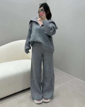 Knitted sweater wide leg pants 2pcs set