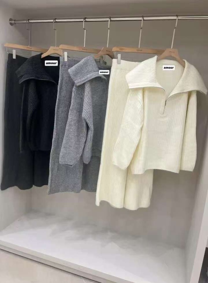 Knitted sweater wide leg pants 2pcs set