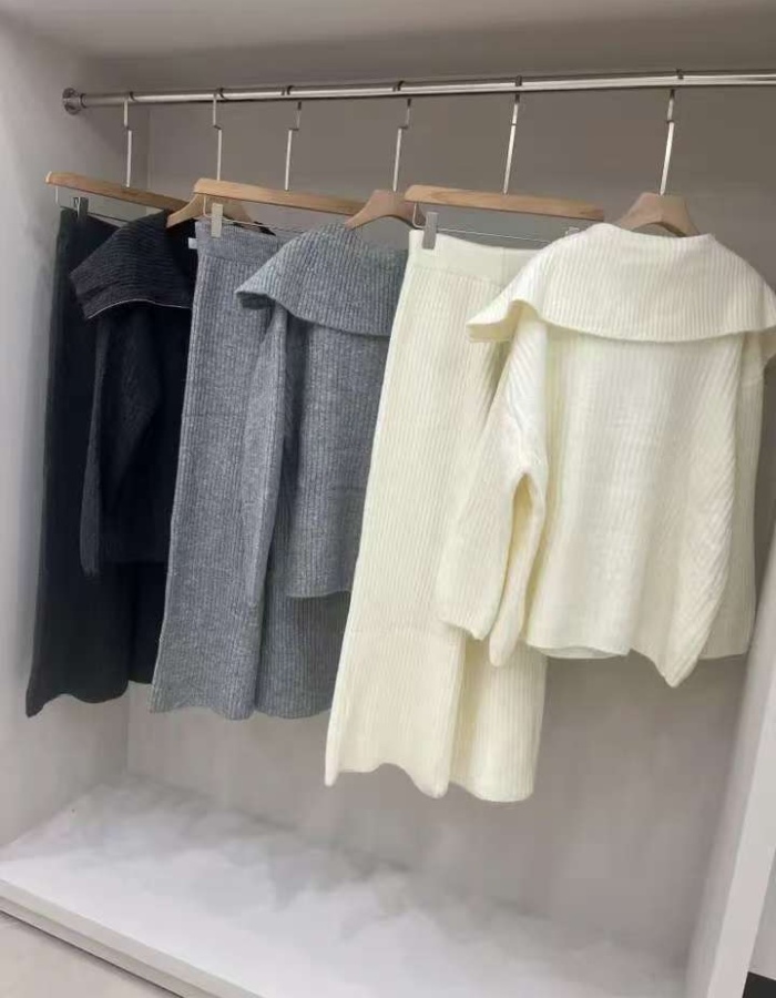 Knitted sweater wide leg pants 2pcs set