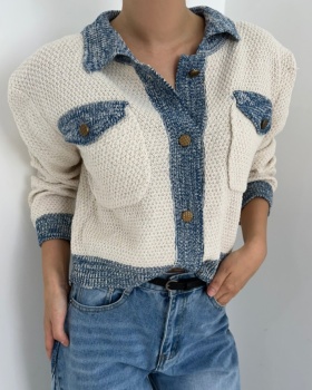 Korean style show young knitted splice cardigan