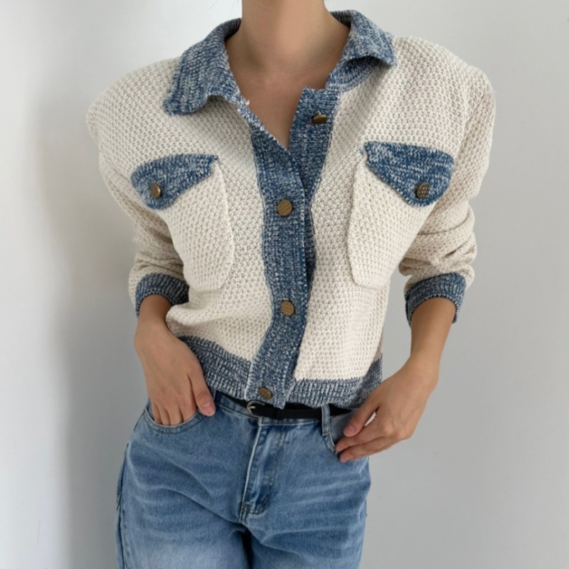 Korean style show young knitted splice cardigan