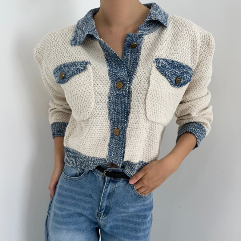 Korean style show young knitted splice cardigan