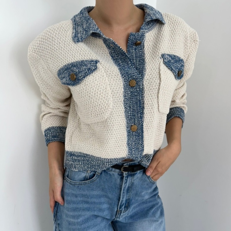 Korean style show young knitted splice cardigan