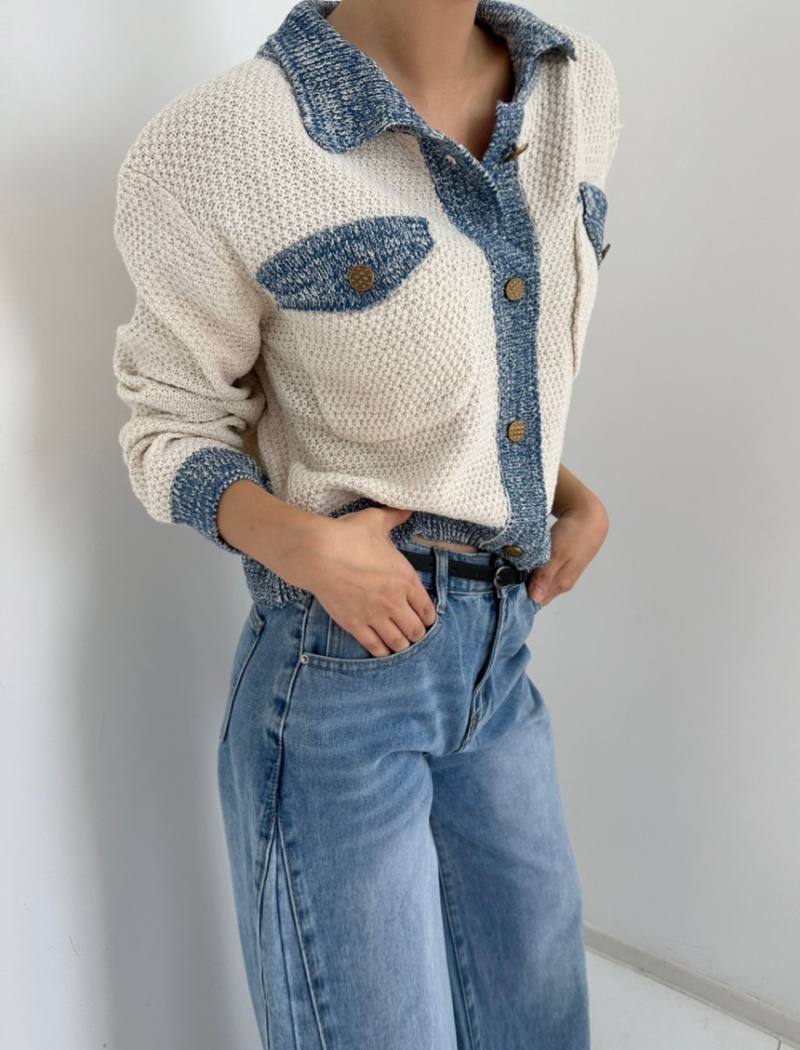 Korean style show young knitted splice cardigan