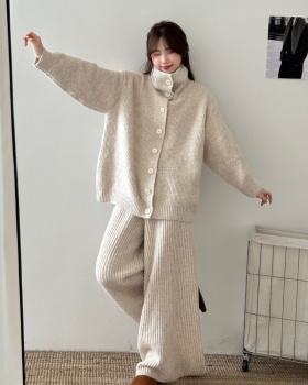 Autumn and winter wide leg pants coat 2pcs set