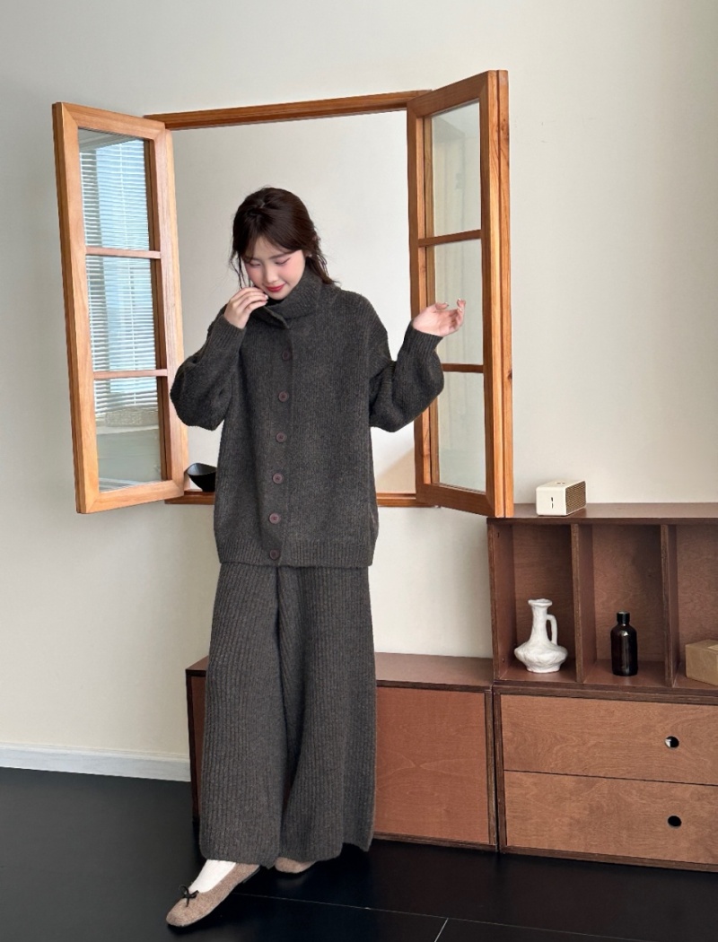 Autumn and winter wide leg pants coat 2pcs set