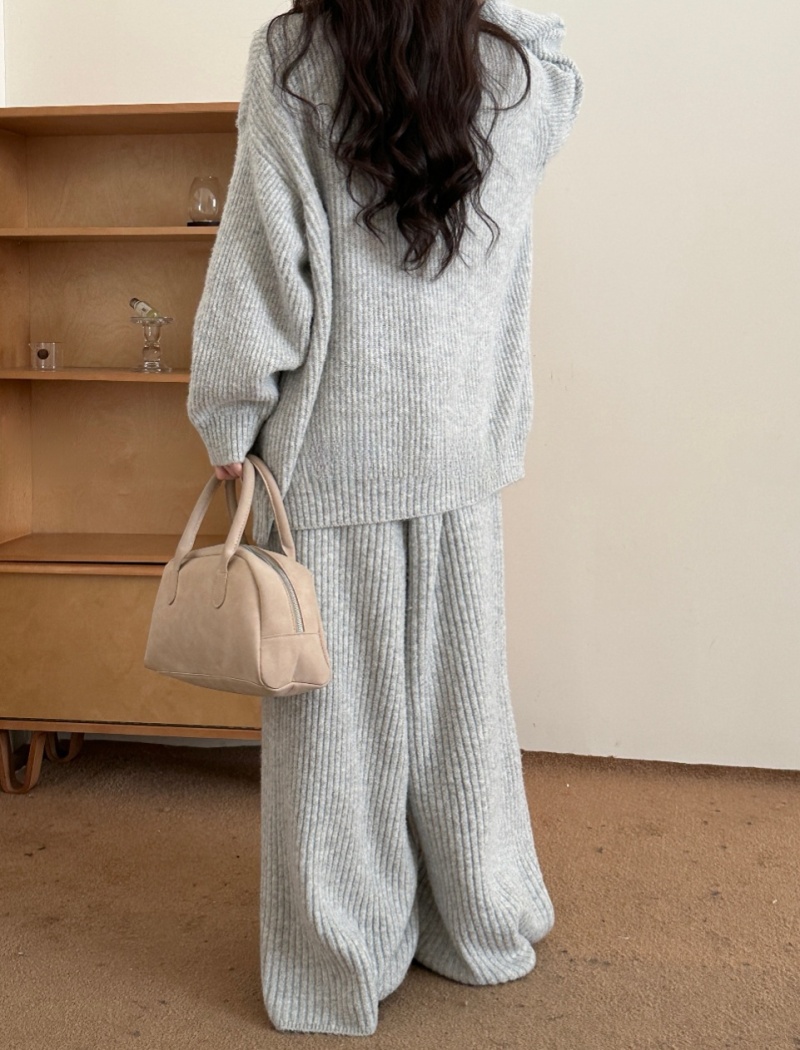 Autumn and winter wide leg pants coat 2pcs set
