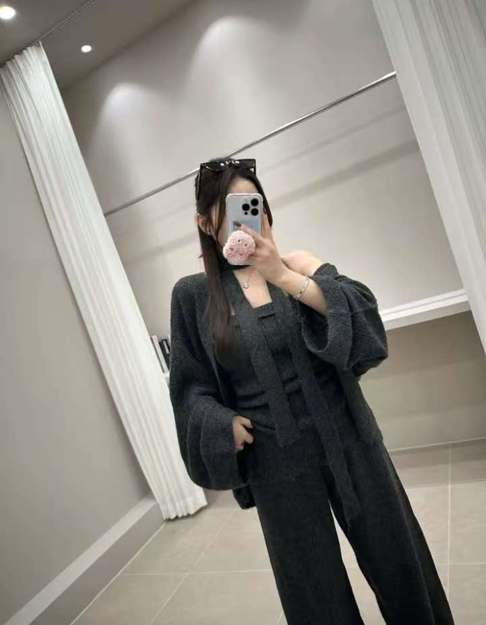 Inside the ride cardigan loose casual pants 3pcs set for women