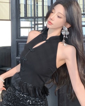 Black inside the ride cheongsam Chinese style tops
