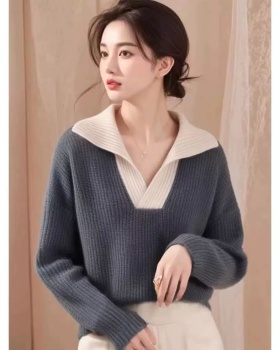 Slim mixed colors sweater wool lapel shirts for women