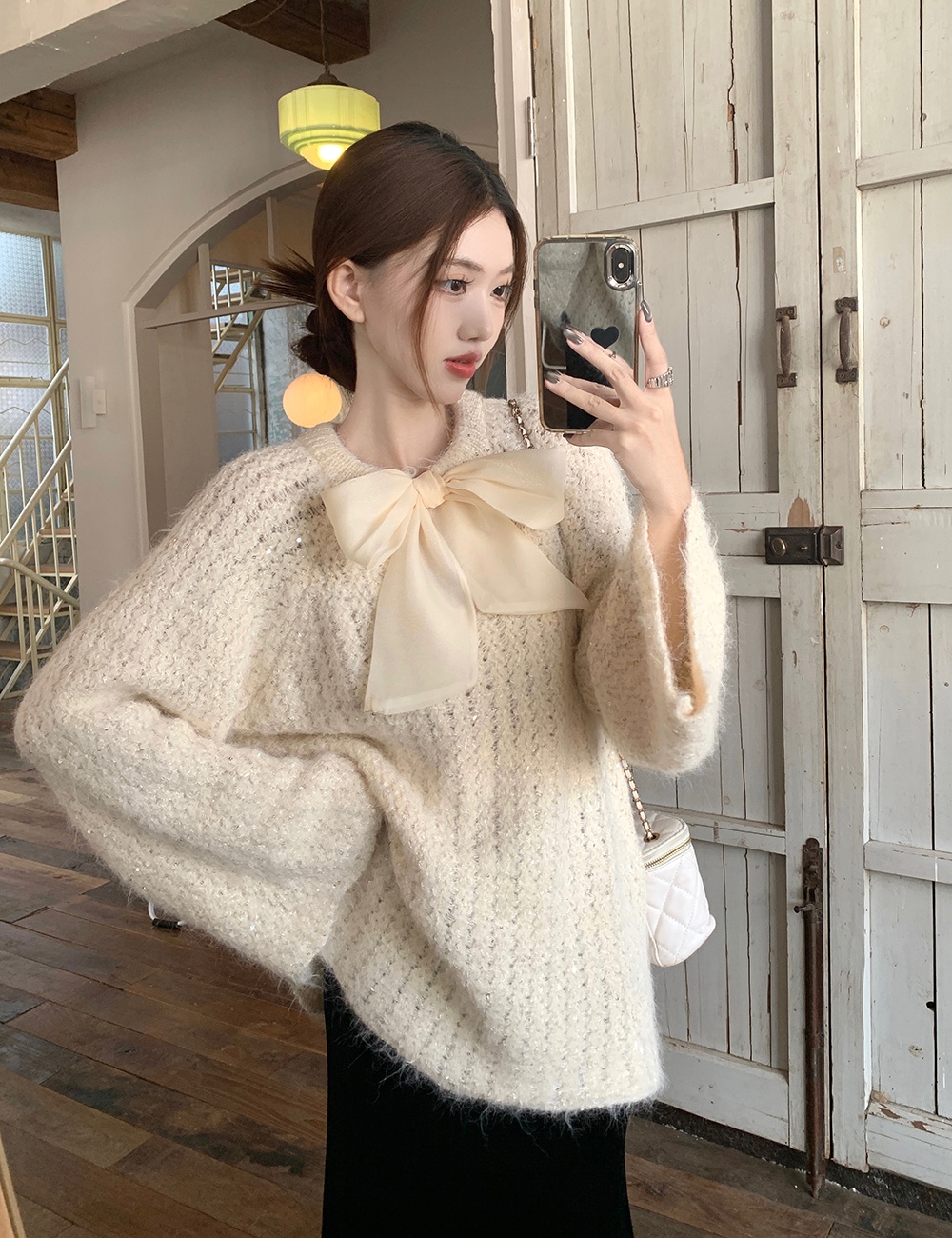 Wear bow spring pullover temperament unique sweater