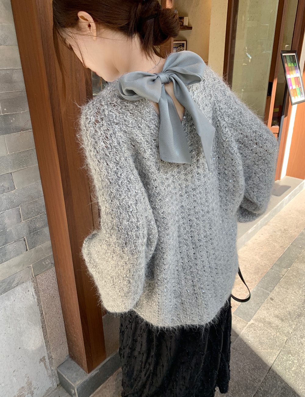 Wear bow spring pullover temperament unique sweater