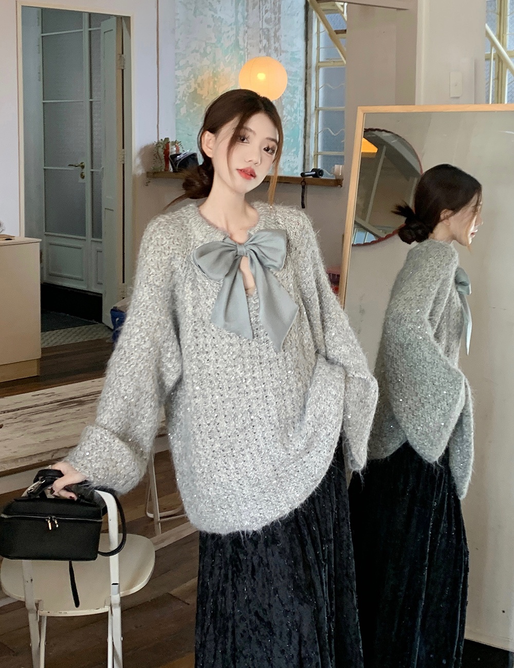 Wear bow spring pullover temperament unique sweater