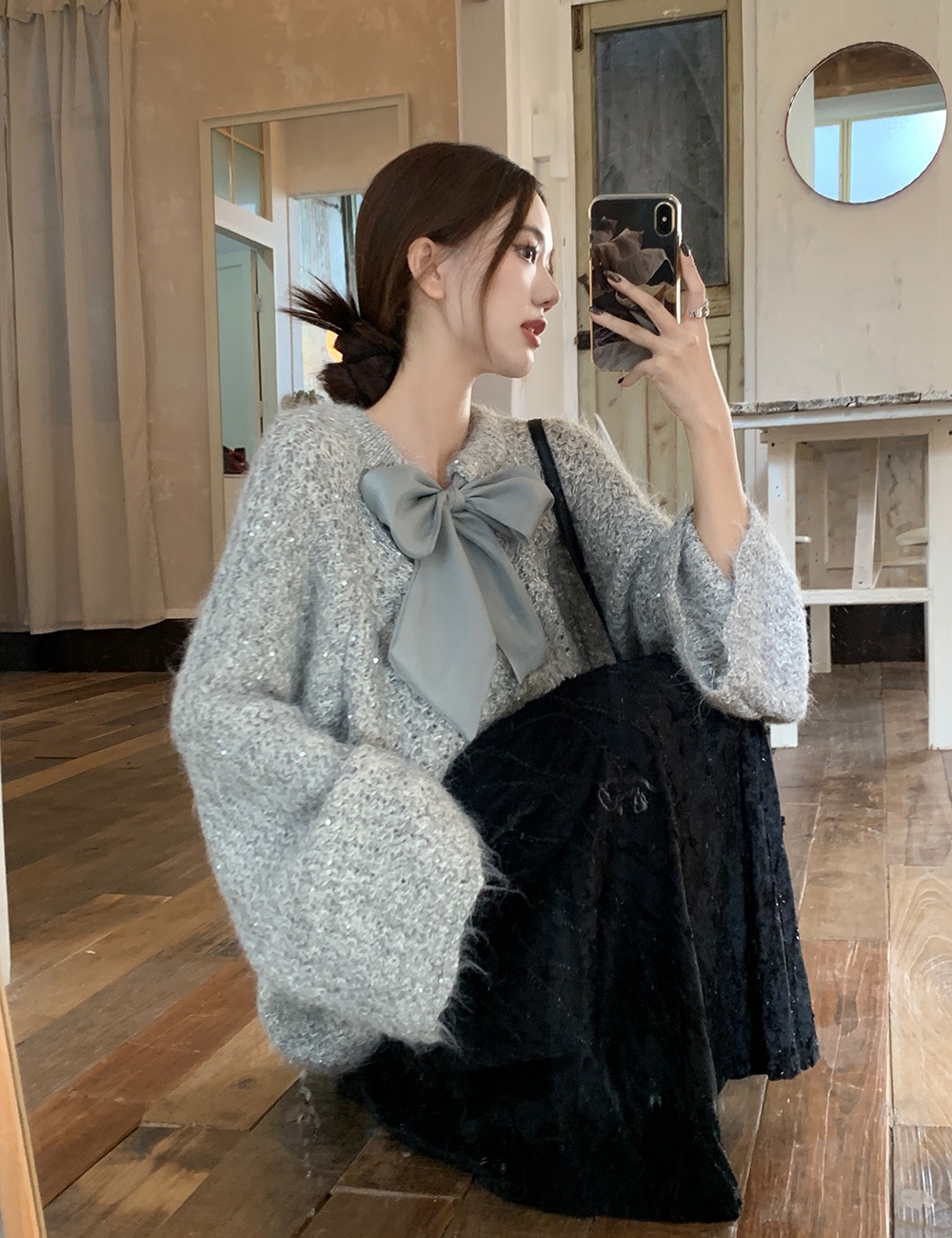Wear bow spring pullover temperament unique sweater