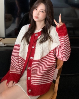 Fashion knitted cardigan stripe sweater for women