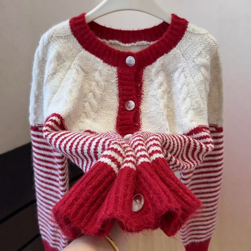 Fashion knitted cardigan stripe sweater for women