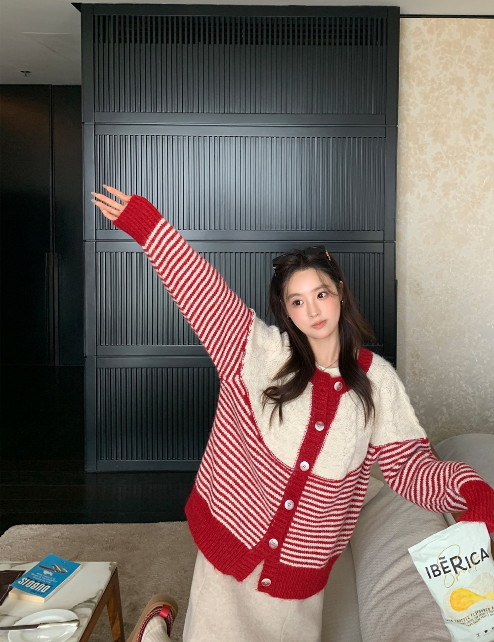 Fashion knitted cardigan stripe sweater for women