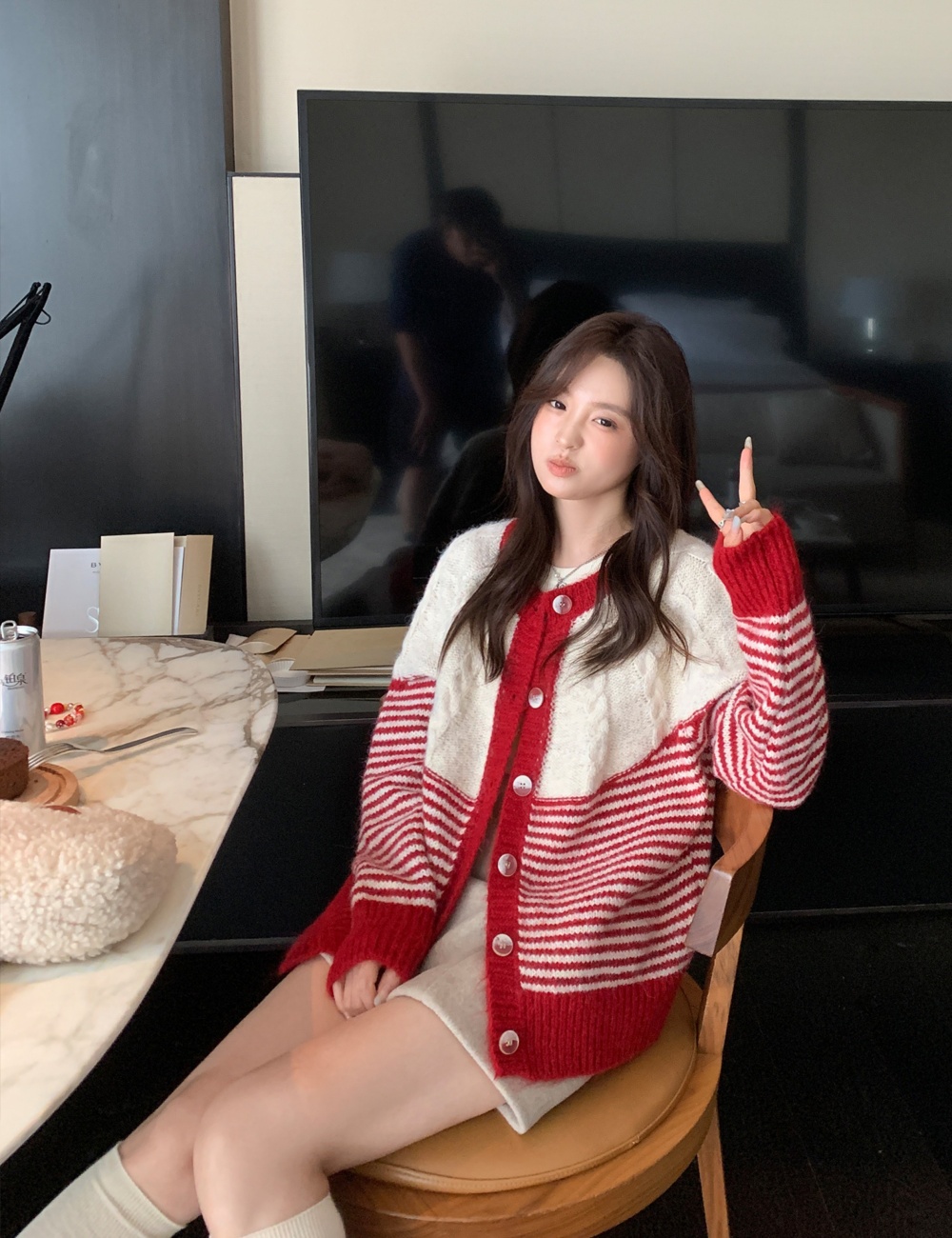 Fashion knitted cardigan stripe sweater for women