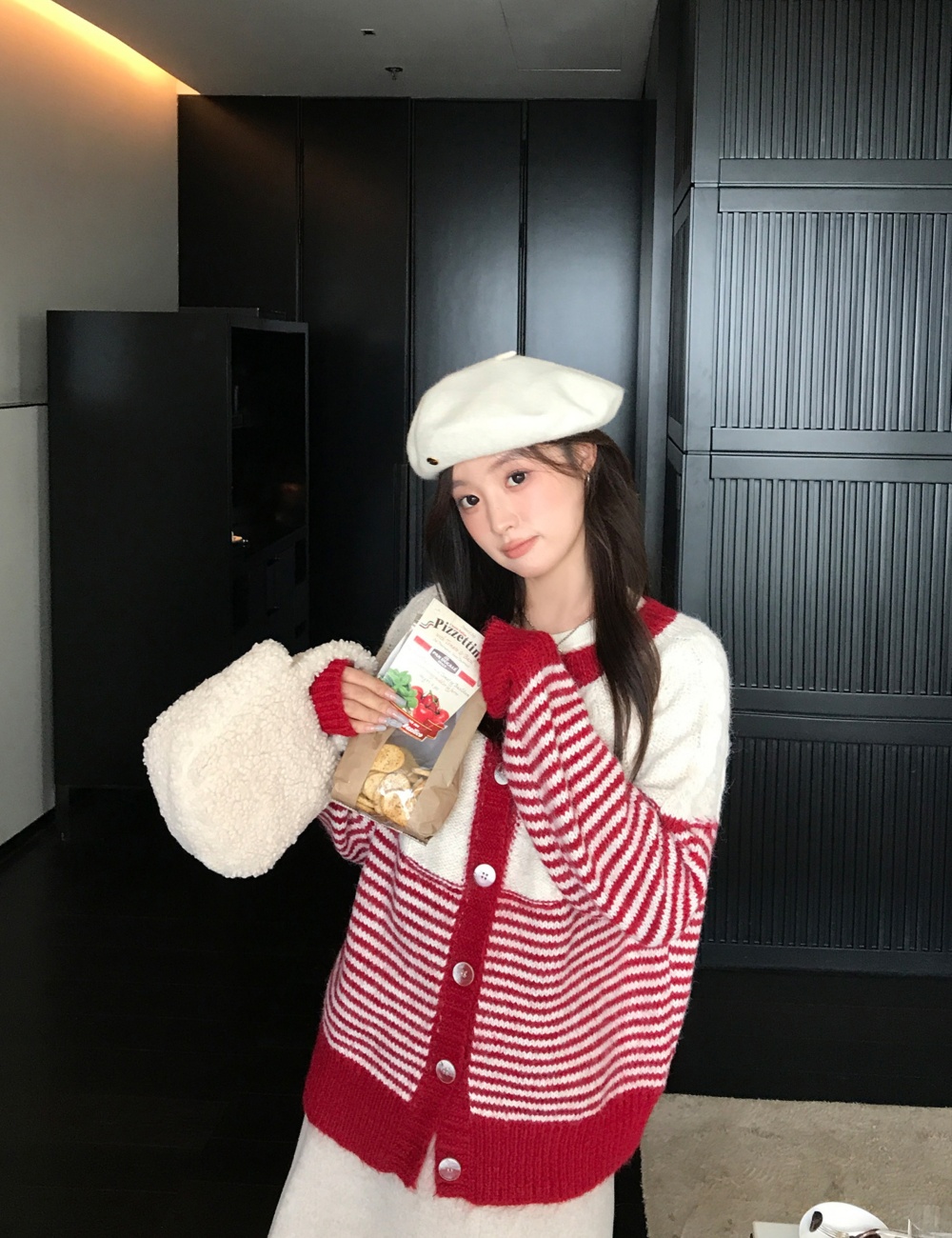Fashion knitted cardigan stripe sweater for women