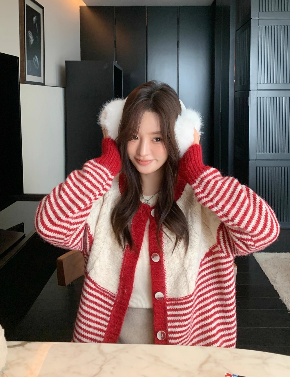 Fashion knitted cardigan stripe sweater for women