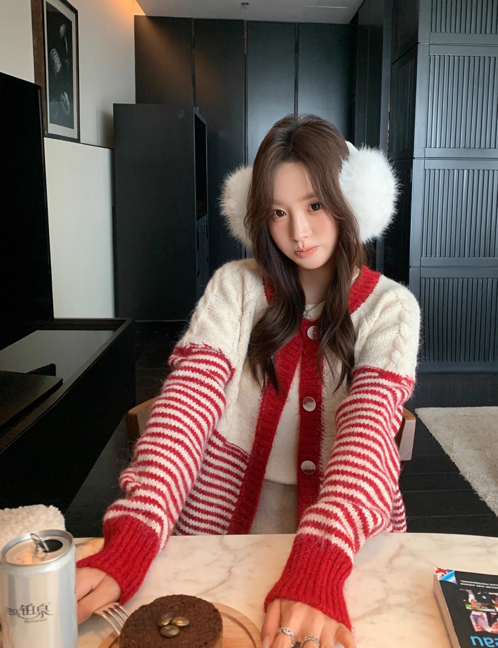 Fashion knitted cardigan stripe sweater for women