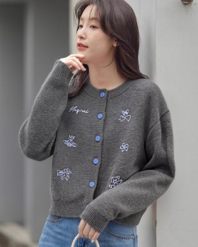 Embroidery gray coat knitted Korean style sweater for women