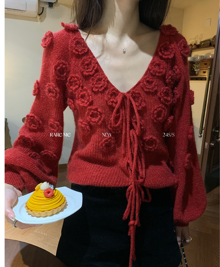 Colors high waist mood tops crochet France style sweater