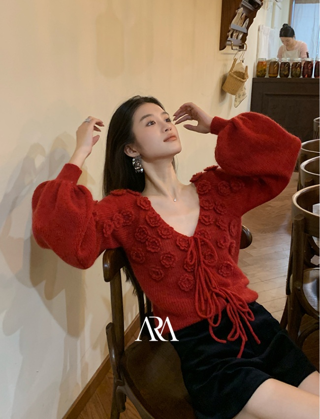 Colors high waist mood tops crochet France style sweater