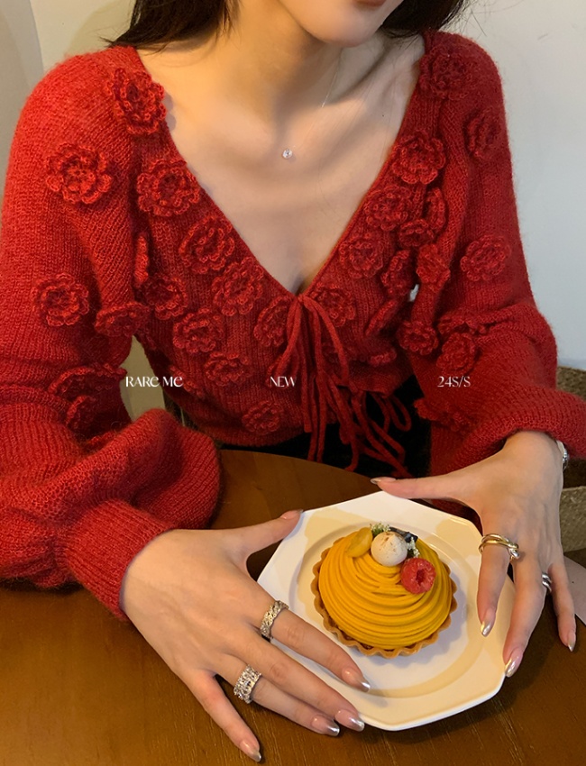 Colors high waist mood tops crochet France style sweater