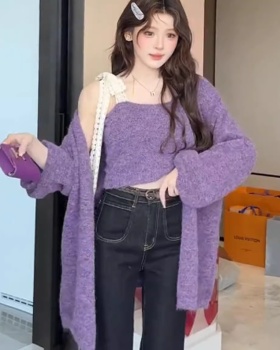 Purple chanelstyle vest knitted cardigan 2pcs set