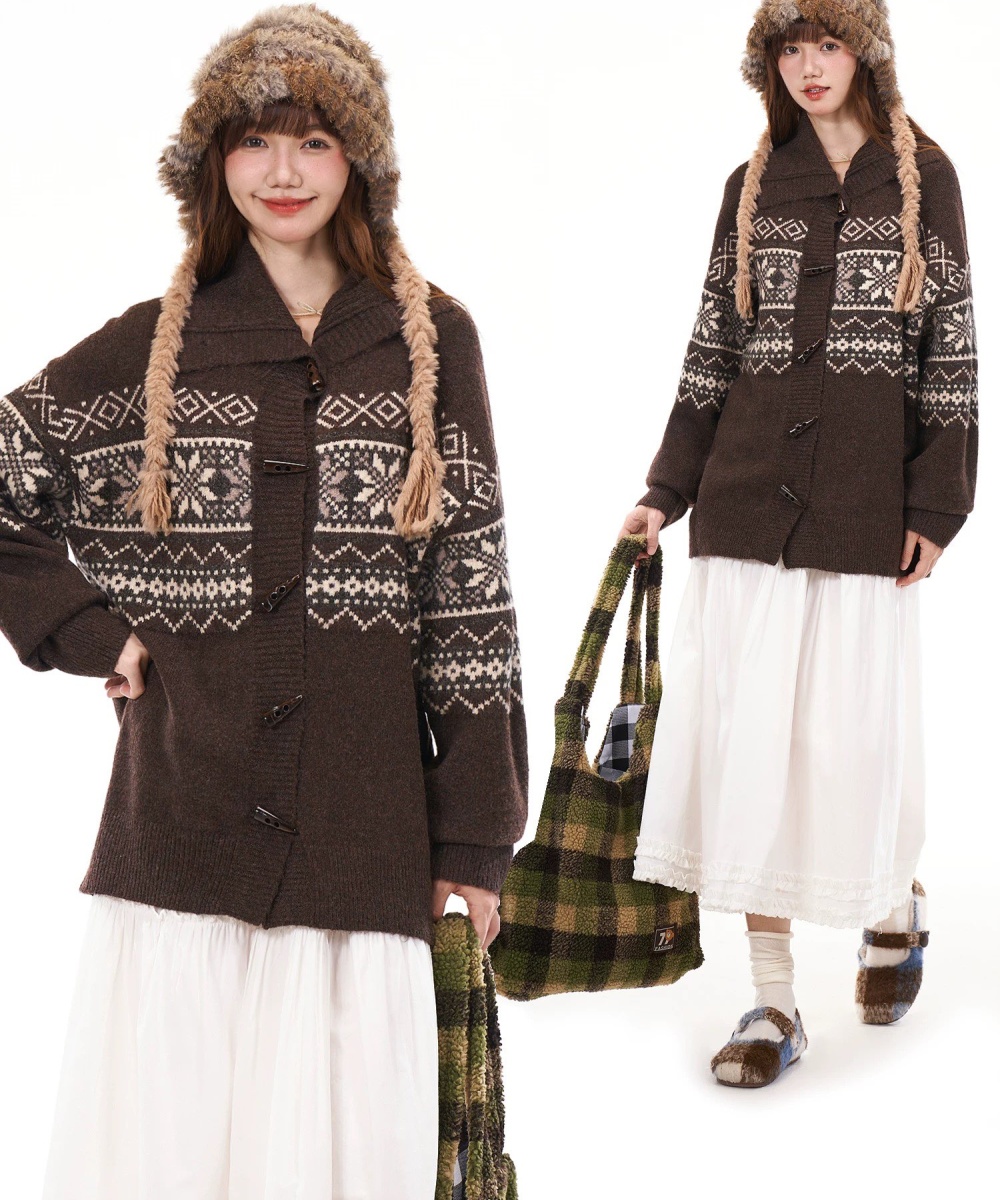 Knitted flowers tops short coat for women
