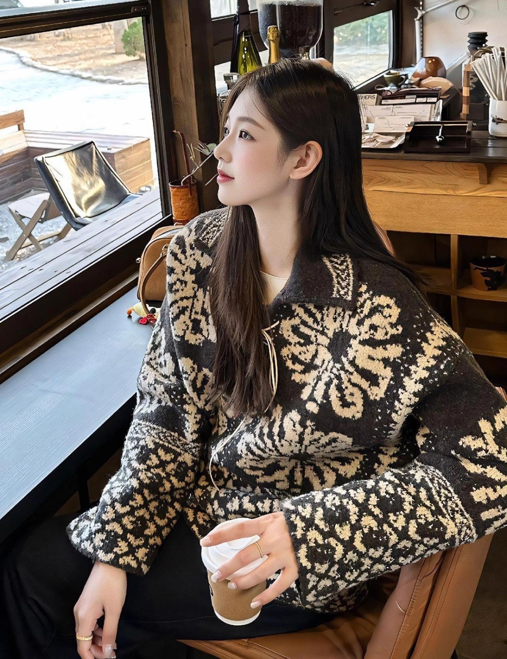 Lazy all-match gray sweater loose jacquard tops for women