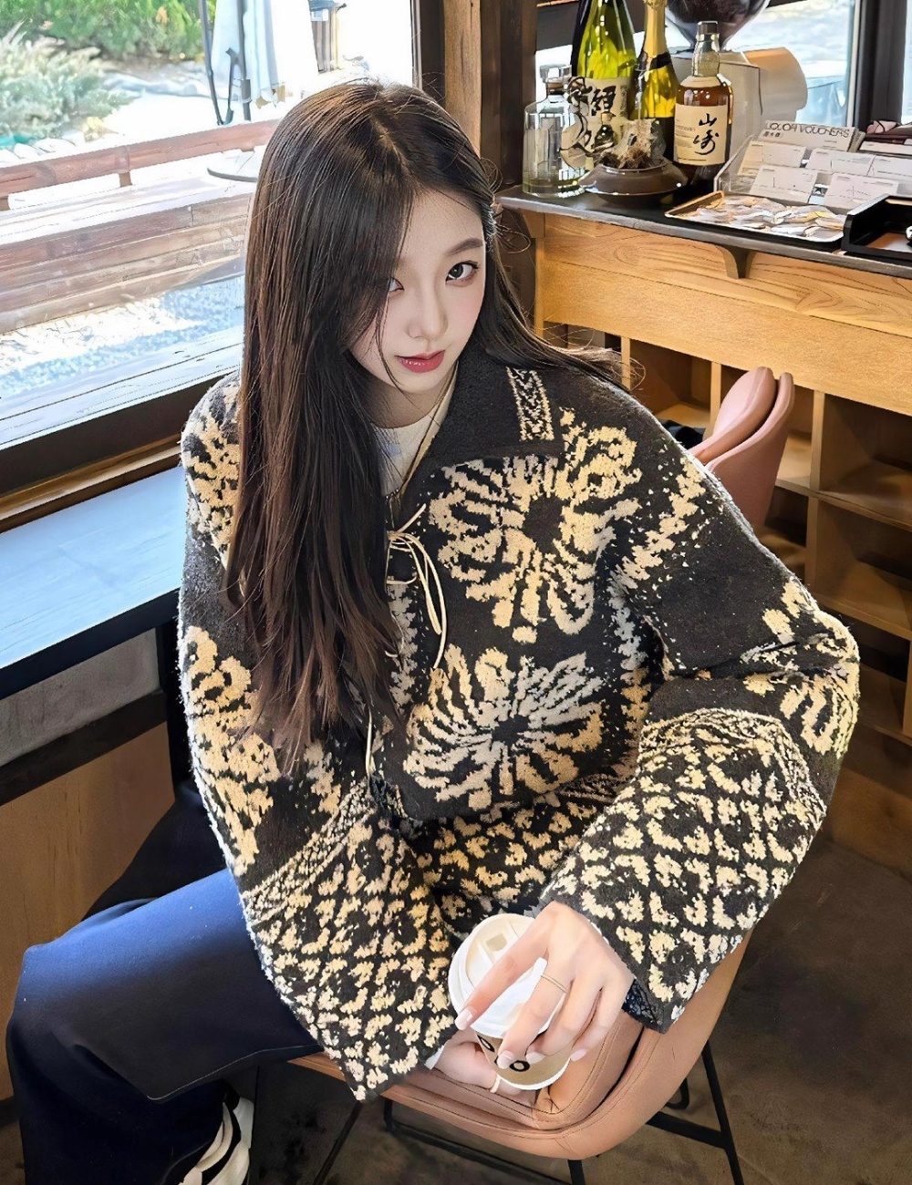 Lazy all-match gray sweater loose jacquard tops for women