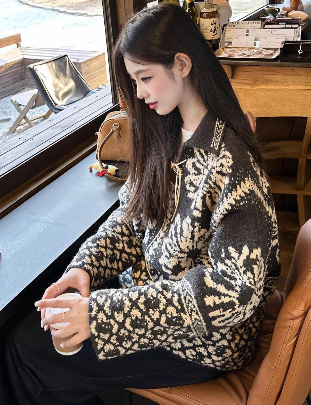Lazy all-match gray sweater loose jacquard tops for women