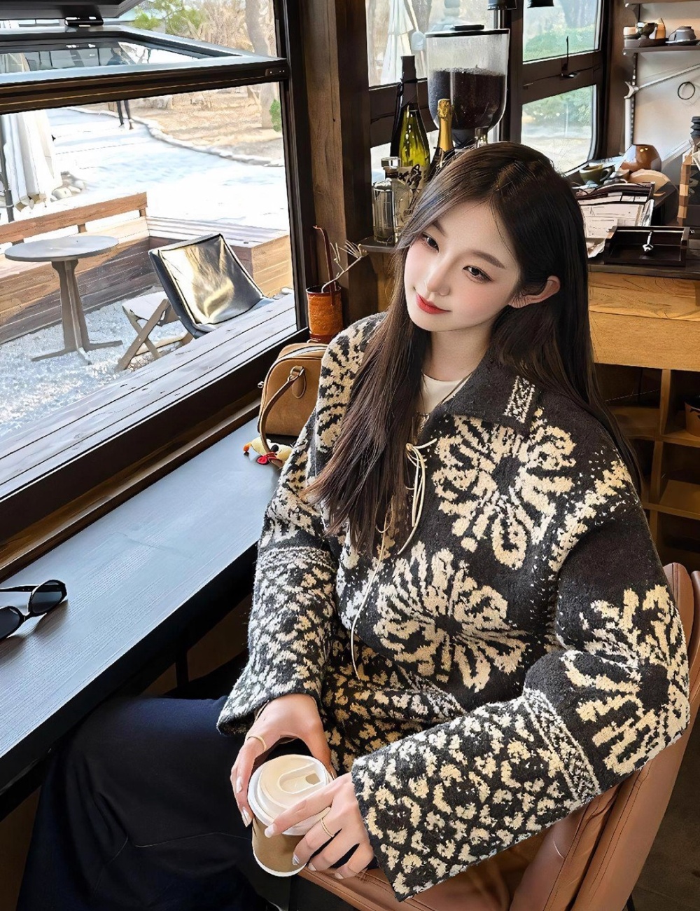 Lazy all-match gray sweater loose jacquard tops for women