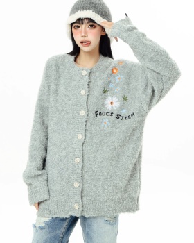 Flowers lazy Casual coat embroidery couples sweater