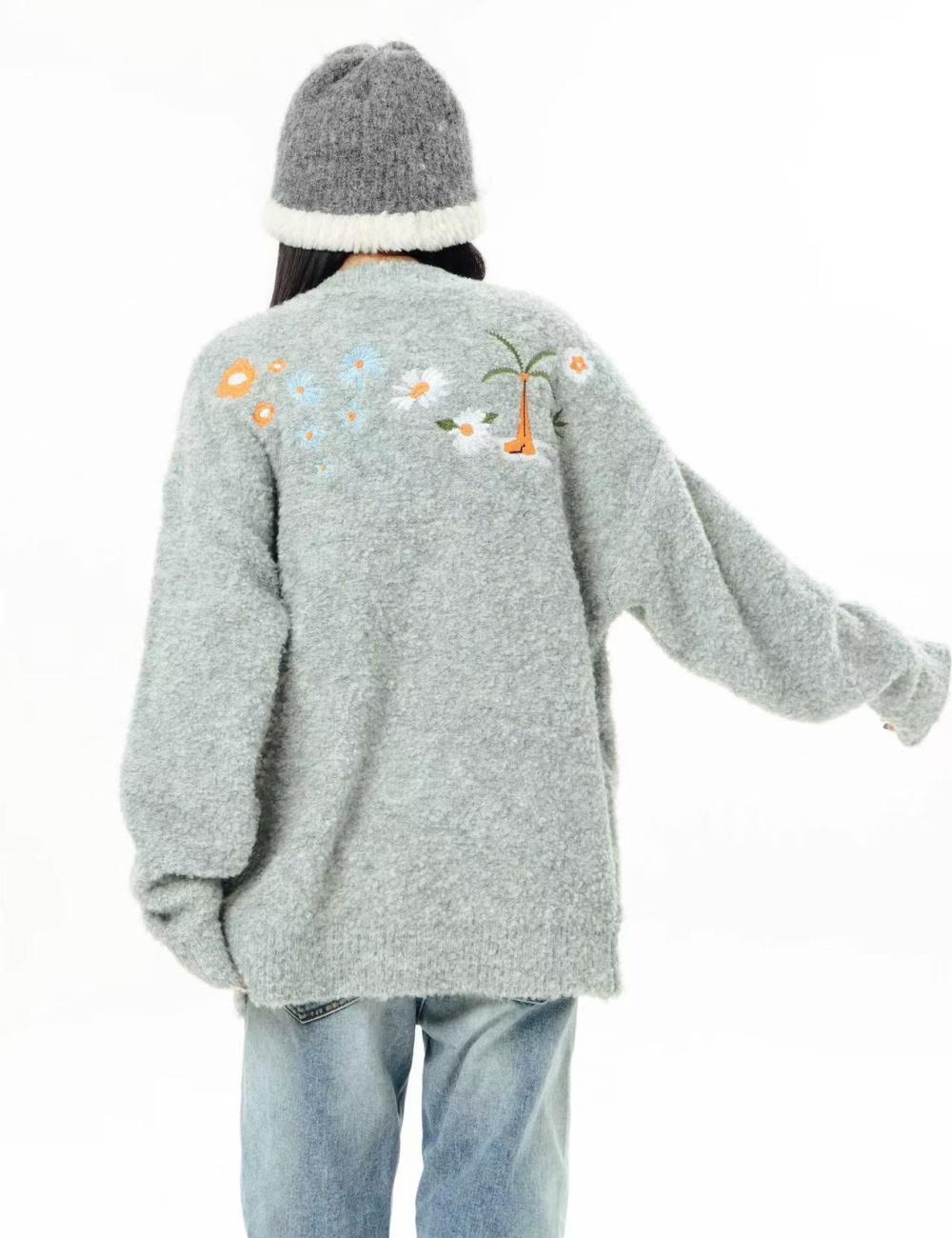Flowers lazy Casual coat embroidery couples sweater