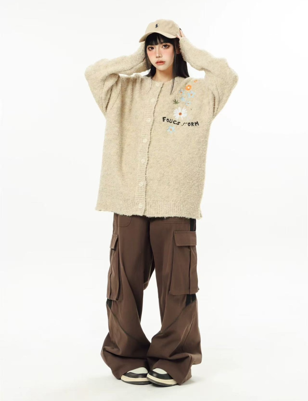 Flowers lazy Casual coat embroidery couples sweater