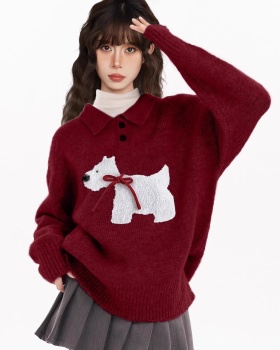 Wool lapel gray thick tops winter pullover lazy sweater