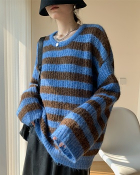 Stripe long loose autumn and winter lazy mohair big sweater