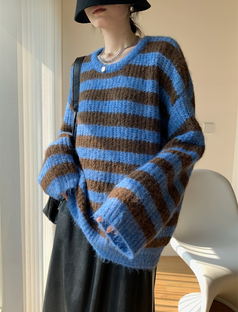 Stripe long loose autumn and winter lazy mohair big sweater